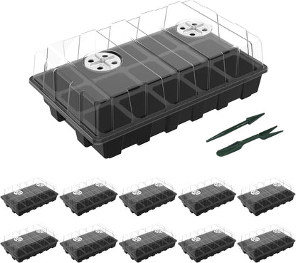 5-Set Seed Starter Tray Kits, Durable Plant Germination Trays with Humidity Vented Domes and Bases, Ideal for Seed Starting, Indoor Gardening, and Greenhouse (Total 200 Cells)