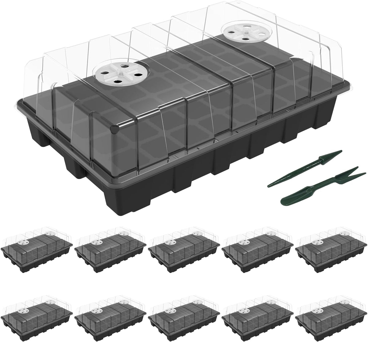 5-Set Seed Starter Tray Kits, Durable Plant Germination Trays with Humidity Vented Domes and Bases, Ideal for Seed Starting, Indoor Gardening, and Greenhouse (Total 200 Cells)