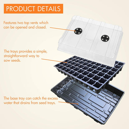 5-Set Seed Starter Tray Kits, Durable Plant Germination Trays with Humidity Vented Domes and Bases, Ideal for Seed Starting, Indoor Gardening, and Greenhouse (Total 200 Cells)