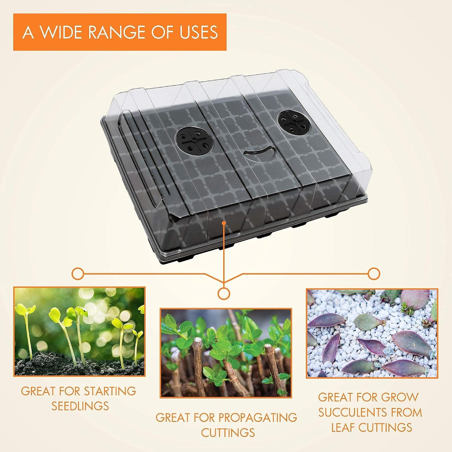5-Set Seed Starter Tray Kits, Durable Plant Germination Trays with Humidity Vented Domes and Bases, Ideal for Seed Starting, Indoor Gardening, and Greenhouse (Total 200 Cells)