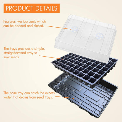 5-Set Seed Starter Tray Kits, Durable Plant Germination Trays with Humidity Vented Domes and Bases, Ideal for Seed Starting, Indoor Gardening, and Greenhouse (Total 200 Cells)