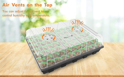 5-Set Seed Starter Tray Kits, Durable Plant Germination Trays with Humidity Vented Domes and Bases, Ideal for Seed Starting, Indoor Gardening, and Greenhouse (Total 200 Cells)