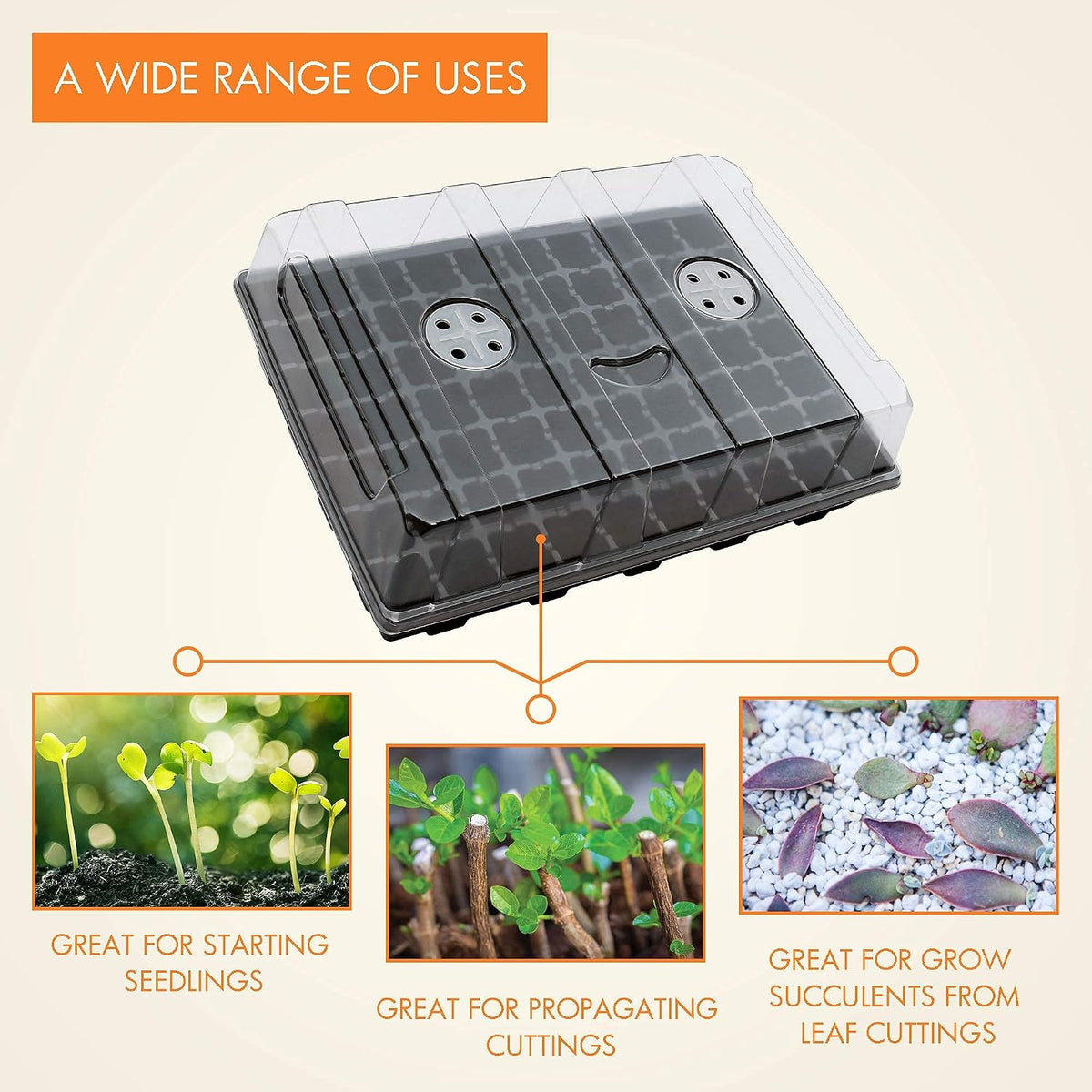 5-Set Seed Starter Tray Kits, Durable Plant Germination Trays with Humidity Vented Domes and Bases, Ideal for Seed Starting, Indoor Gardening, and Greenhouse (Total 200 Cells)