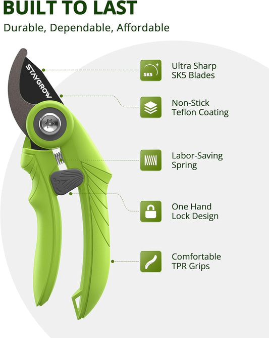 Garden Shears 6.9" Pruning Shears for Gardening Green