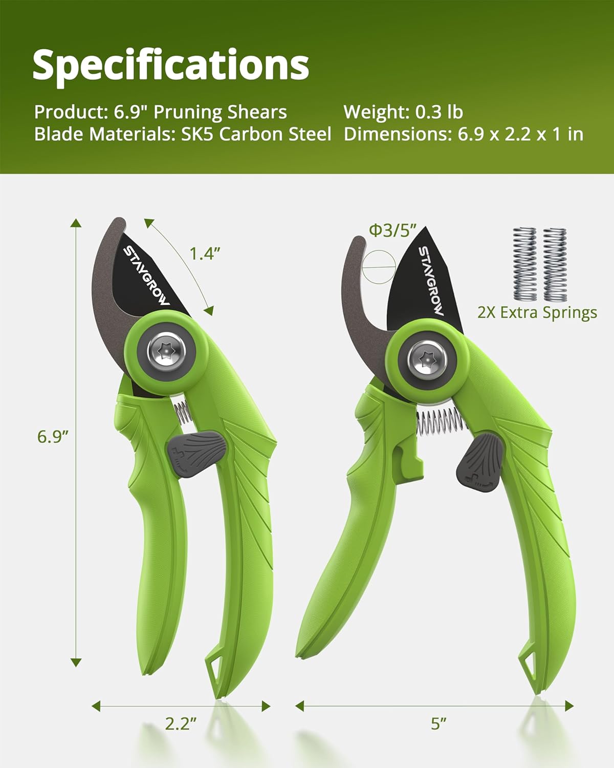 Garden Shears 6.9" Pruning Shears for Gardening Green