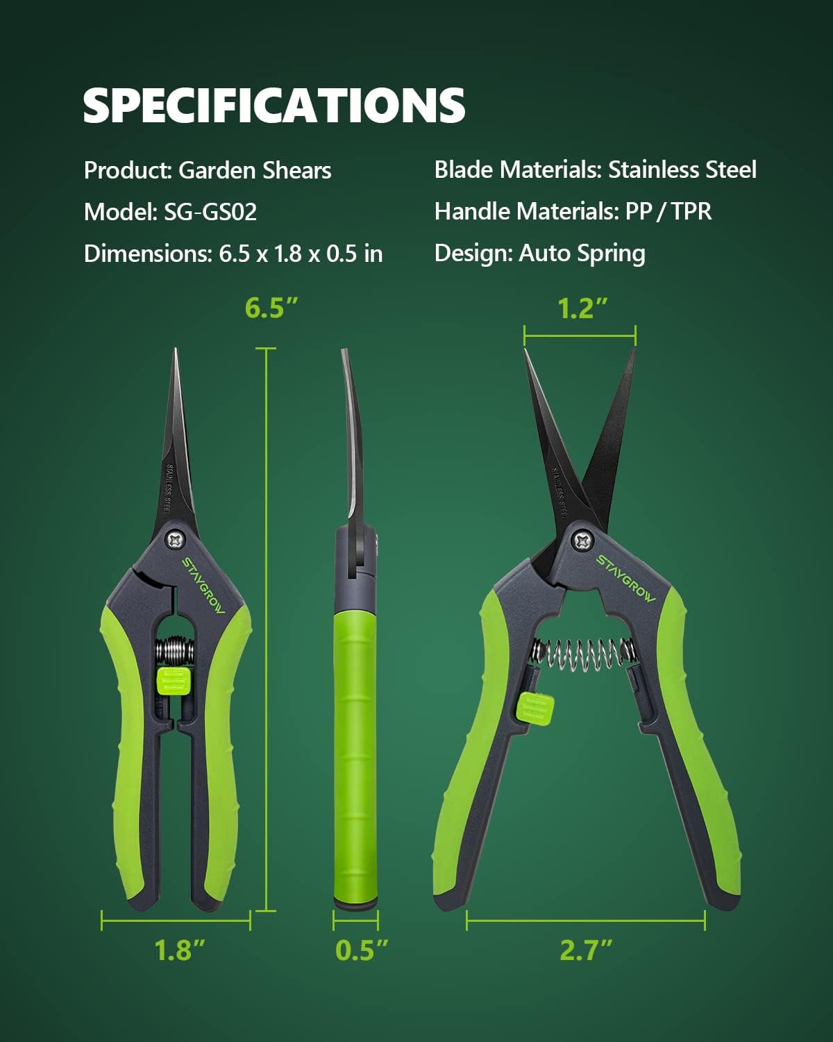 Garden Shears 6.9" Pruning Shears for Gardening Green