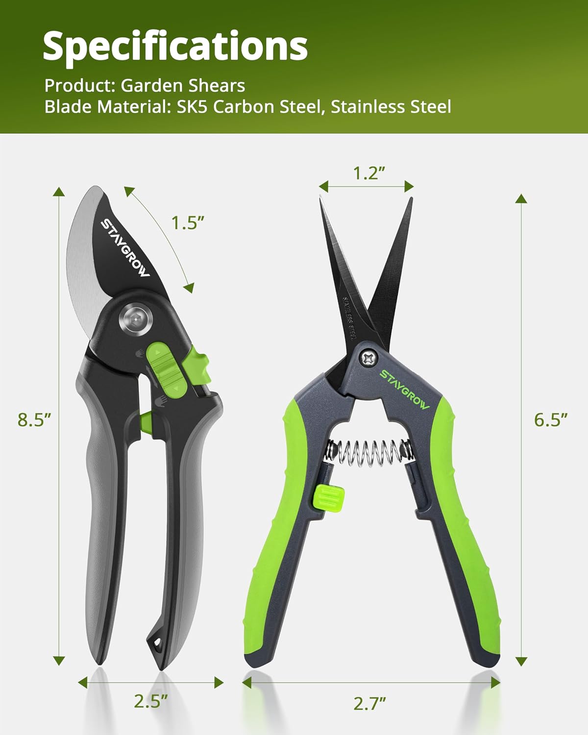Garden Shears 6.9" Pruning Shears for Gardening Green