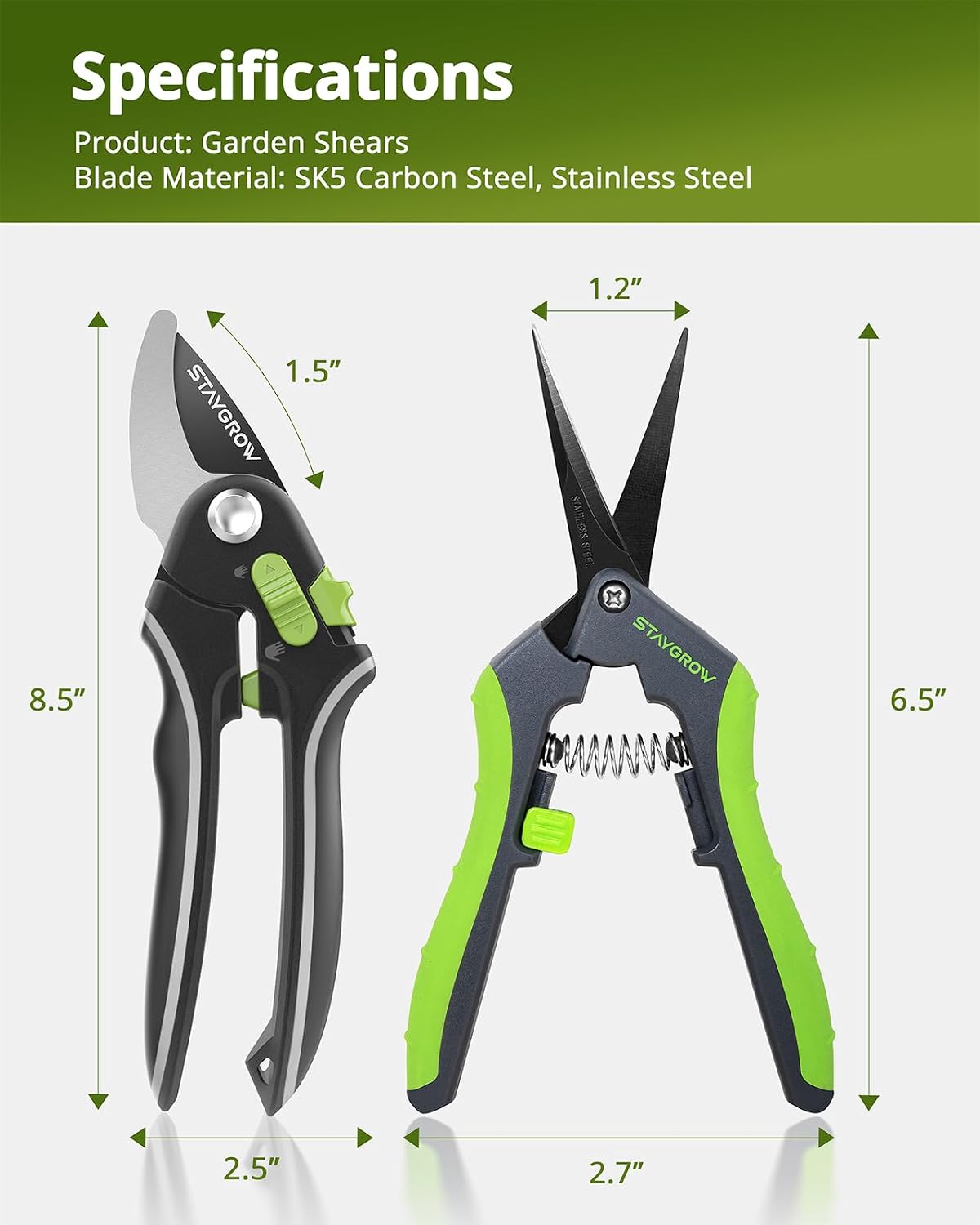 Garden Shears 6.9" Pruning Shears for Gardening Green