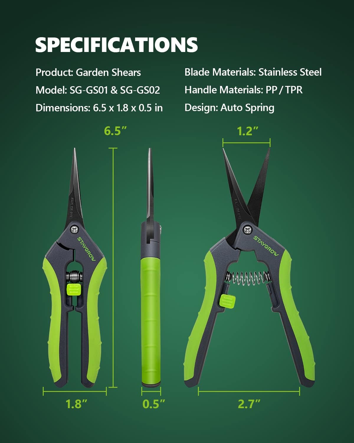 Garden Shears 6.9" Pruning Shears for Gardening Green