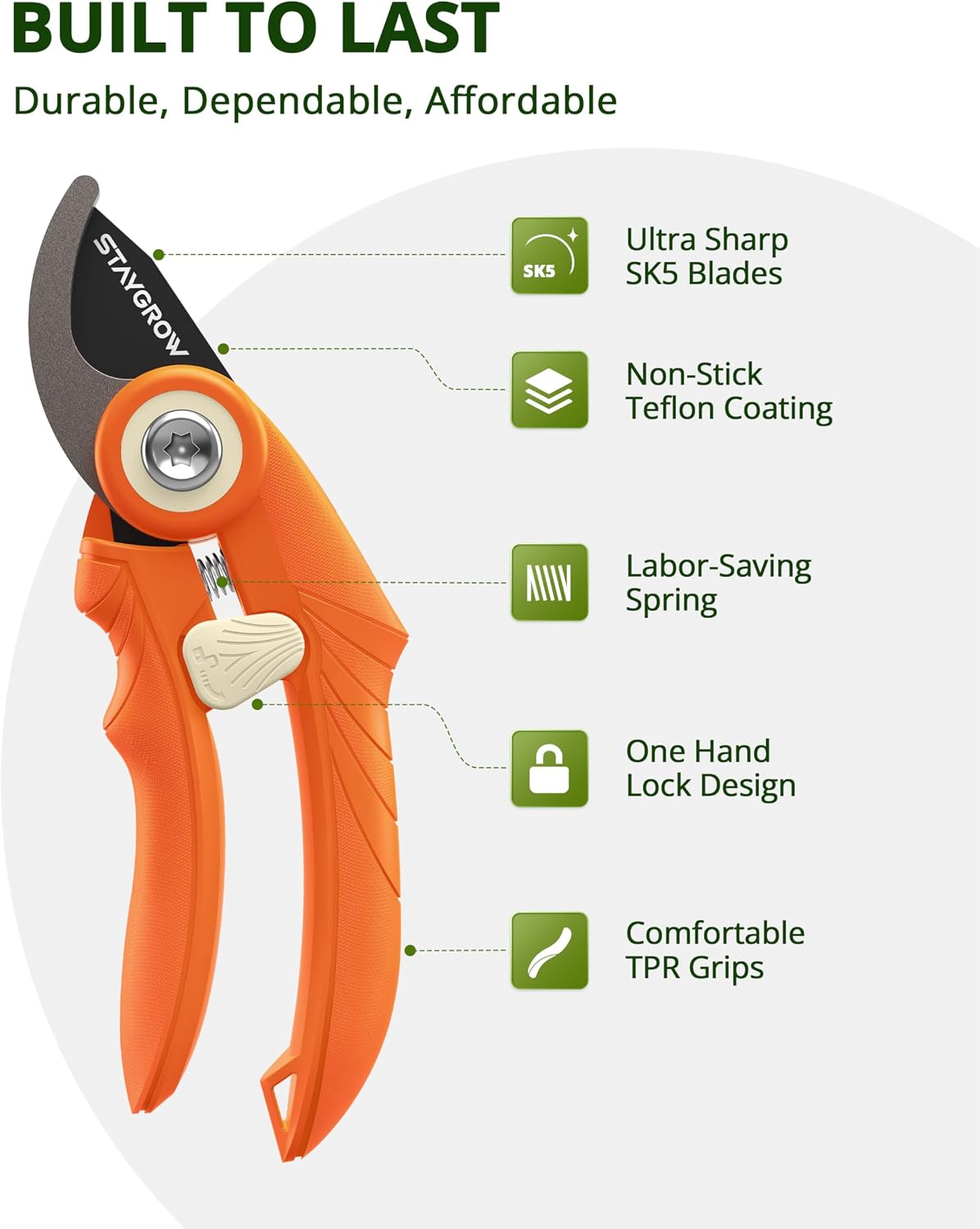 Garden Shears 6.9" Pruning Shears for Gardening Green
