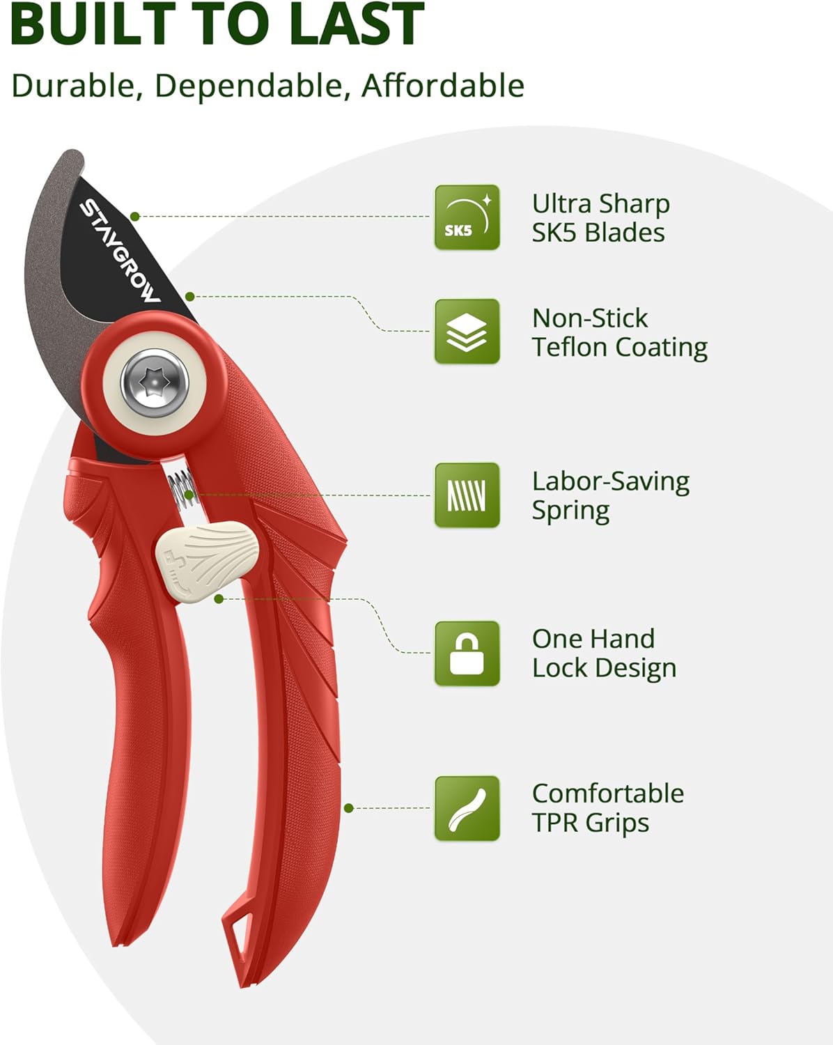 Garden Shears 6.9" Pruning Shears for Gardening Green