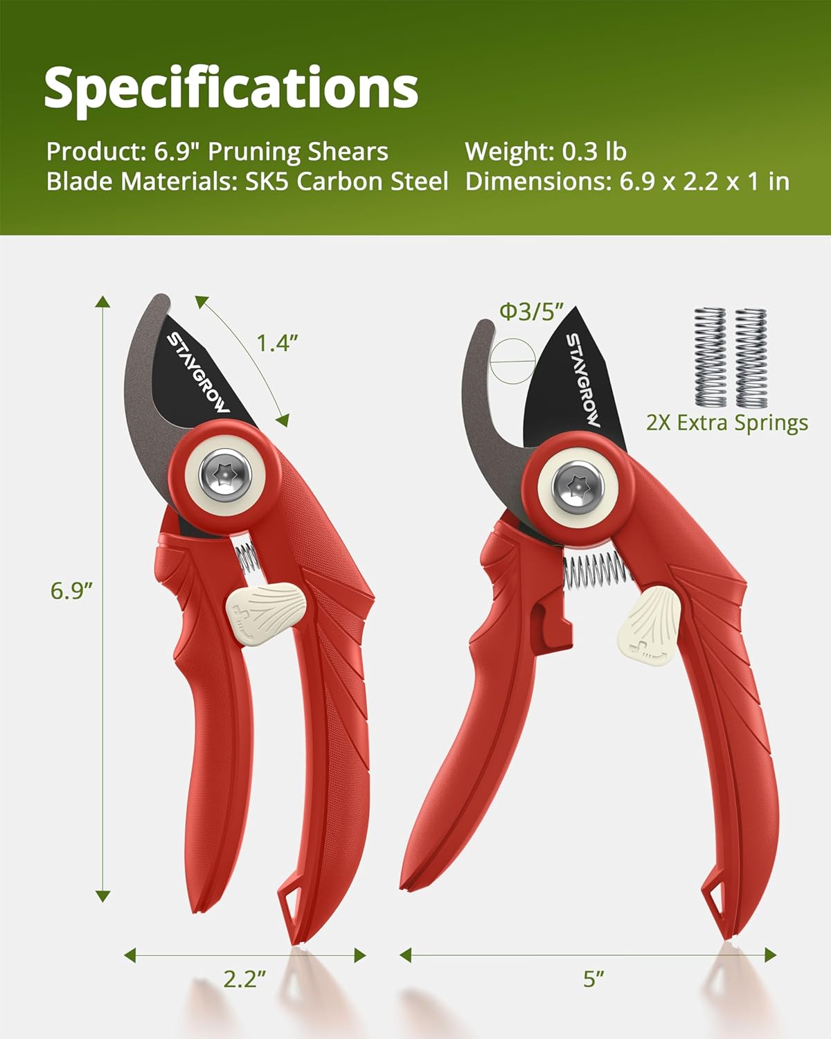Garden Shears 6.9" Pruning Shears for Gardening Green