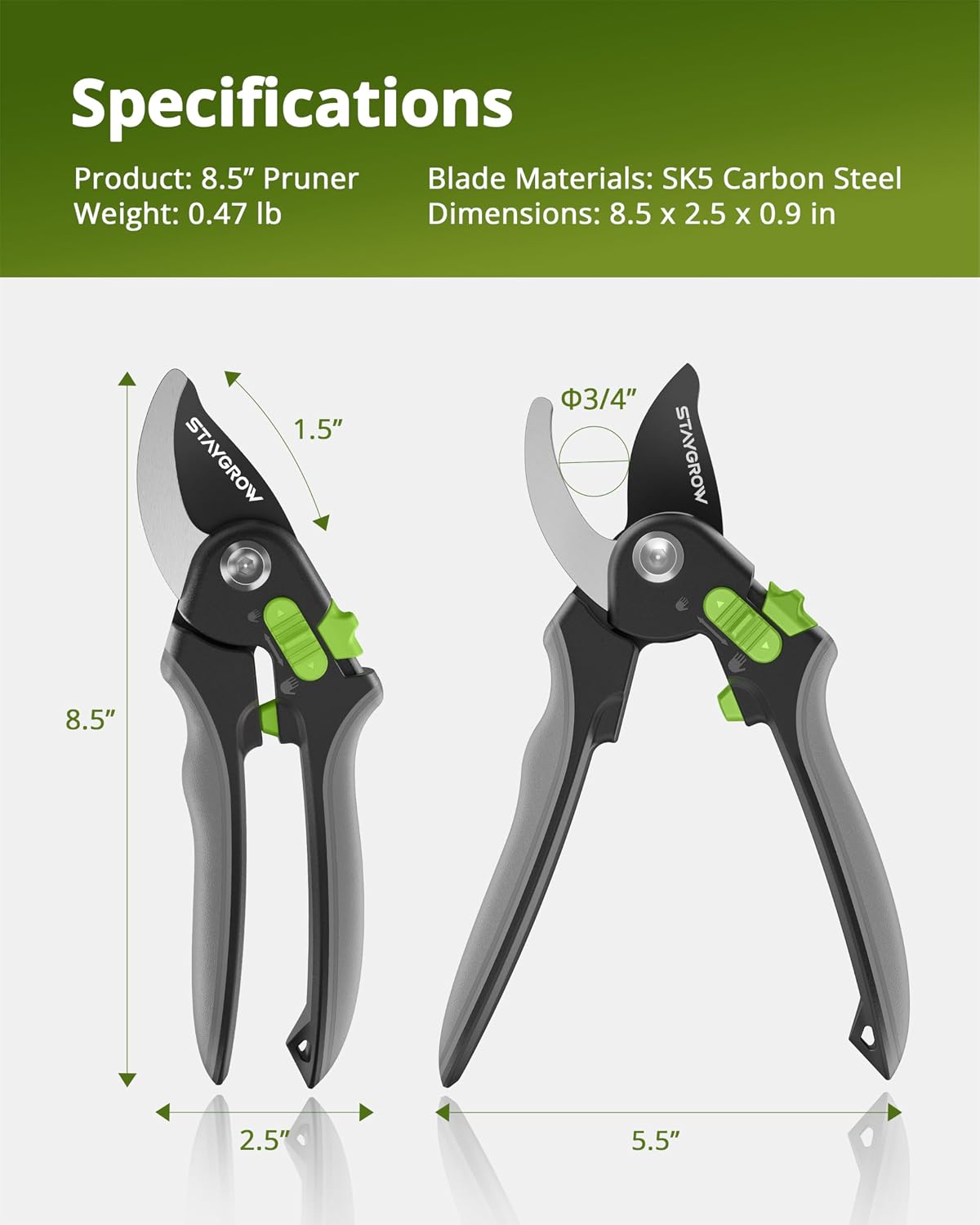 Garden Shears 6.9" Pruning Shears for Gardening Green