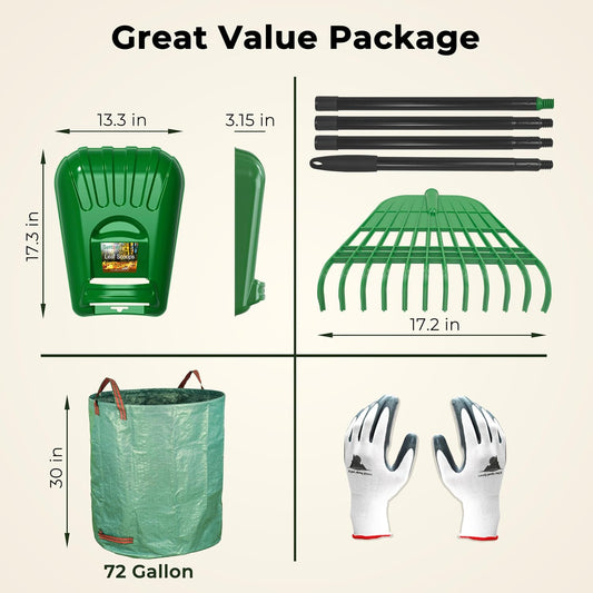 Plastic Rake for Leaves and Hand Scoops Set