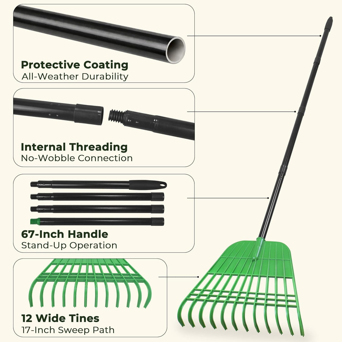Plastic Rake for Leaves and Hand Scoops Set