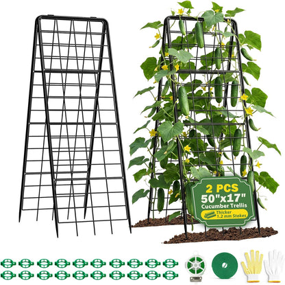 Heavy Duty 2 Pack 50"x17" Adjustable A-Frame Trellis for Climbing Plants Outdoor, Metal Rust-Proof Garden Trellis, Dense Grid Climbing Frame Trellis for Raised Beds, Cucumber, Tomatoes Outdoor