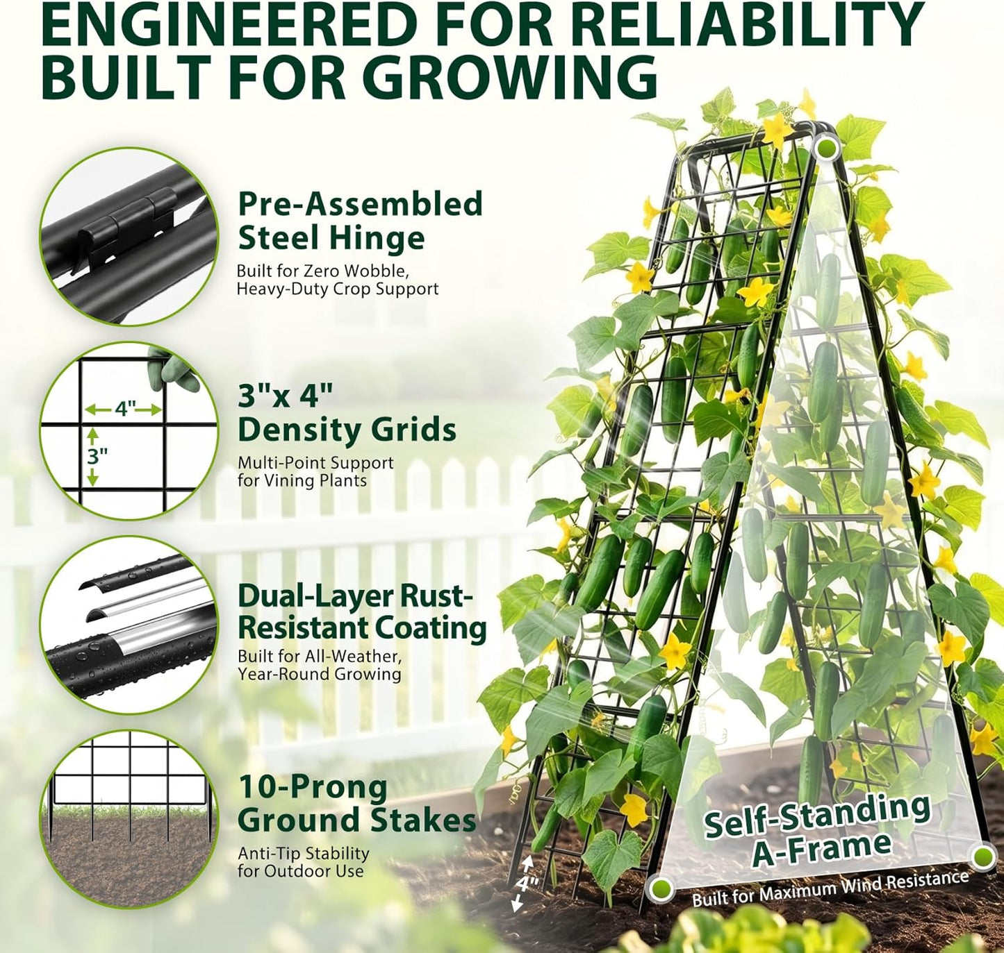 Heavy Duty 2 Pack 50"x17" Adjustable A-Frame Trellis for Climbing Plants Outdoor, Metal Rust-Proof Garden Trellis, Dense Grid Climbing Frame Trellis for Raised Beds, Cucumber, Tomatoes Outdoor