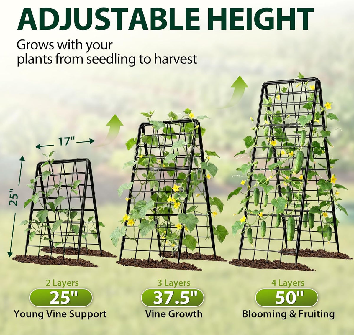 Heavy Duty 2 Pack 50"x17" Adjustable A-Frame Trellis for Climbing Plants Outdoor, Metal Rust-Proof Garden Trellis, Dense Grid Climbing Frame Trellis for Raised Beds, Cucumber, Tomatoes Outdoor