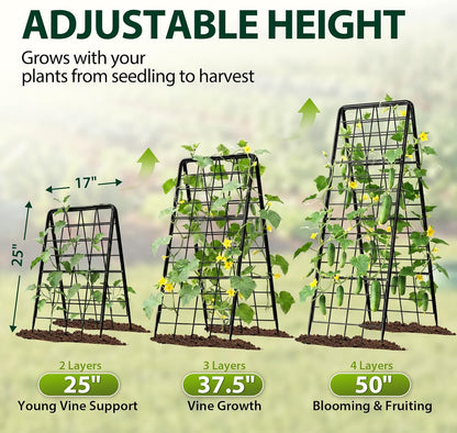 Heavy Duty 2 Pack 50"x17" Adjustable A-Frame Trellis for Climbing Plants Outdoor, Metal Rust-Proof Garden Trellis, Dense Grid Climbing Frame Trellis for Raised Beds, Cucumber, Tomatoes Outdoor
