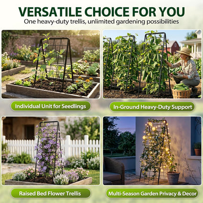 Heavy Duty 2 Pack 50"x17" Adjustable A-Frame Trellis for Climbing Plants Outdoor, Metal Rust-Proof Garden Trellis, Dense Grid Climbing Frame Trellis for Raised Beds, Cucumber, Tomatoes Outdoor