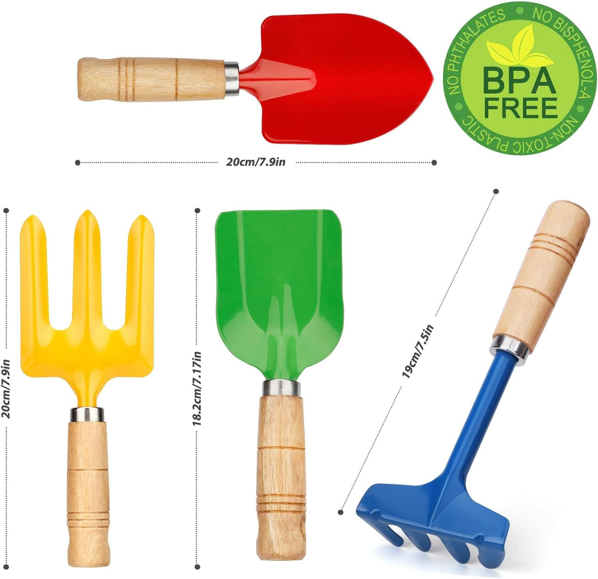 Metal Garden Tool Set with Scoop Leaf Rake Weed Fork Hoe Sand Toy for Women Teens Adults, Garden Gear Accessories Gift for Outdoor Digging Treasure Hunt(4PCS)