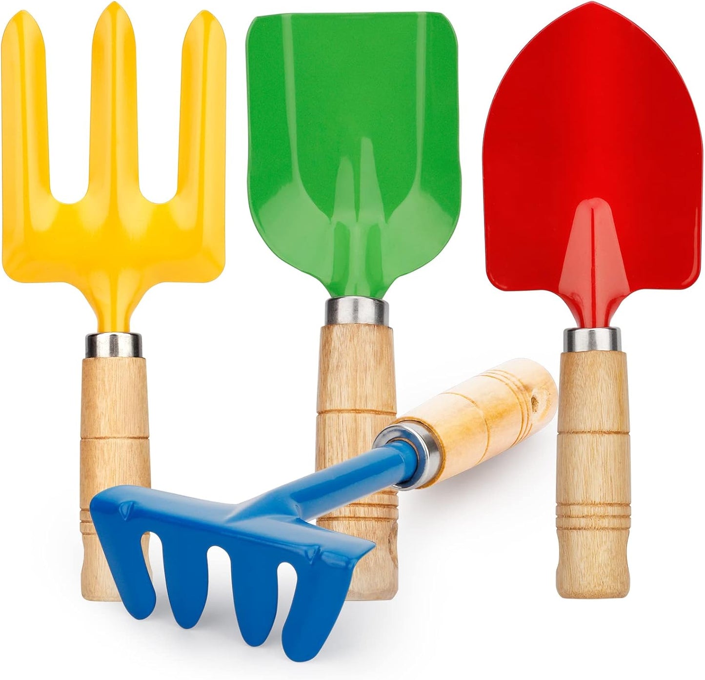 Metal Garden Tool Set with Scoop Leaf Rake Weed Fork Hoe Sand Toy for Women Teens Adults, Garden Gear Accessories Gift for Outdoor Digging Treasure Hunt(4PCS)