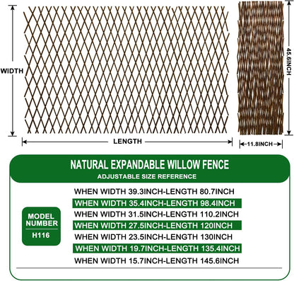 Expandable Garden Trellis Plant Support Willow Lattice Fence Panel for Climbing Plants Vine Ivy Rose Cucumbers Clematis 36X92 Inch