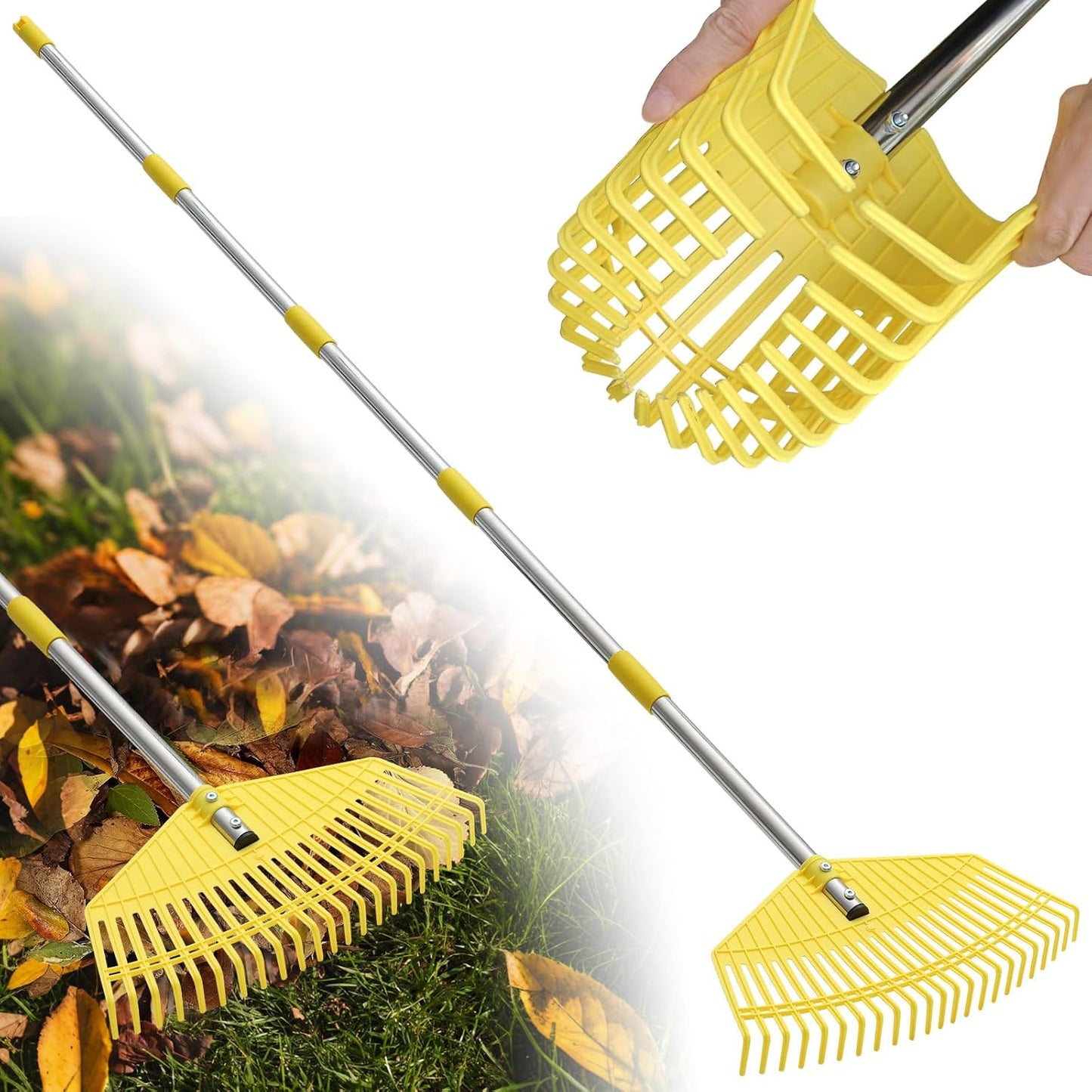 Leaf Rake,Unbreakable Nylon Graden Rake for Lawn,16.5” Wide,45” Long Handle,Yard Raking Tools for Turf Leaves Thatch Debris Pine Needle Cleanup, Lightweight for Kids Seniors,No Harm to Lawn Grass