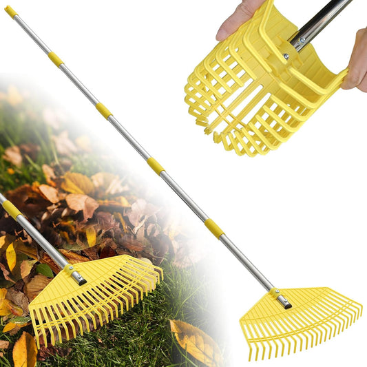 Leaf Rake,Unbreakable Nylon Graden Rake for Lawn,16.5” Wide,45” Long Handle,Yard Raking Tools for Turf Leaves Thatch Debris Pine Needle Cleanup, Lightweight for Kids Seniors,No Harm to Lawn Grass