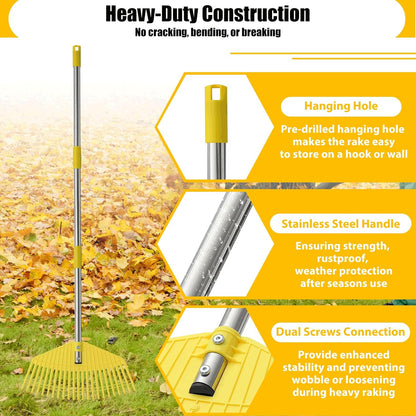 Leaf Rake,Unbreakable Nylon Graden Rake for Lawn,16.5” Wide,45” Long Handle,Yard Raking Tools for Turf Leaves Thatch Debris Pine Needle Cleanup, Lightweight for Kids Seniors,No Harm to Lawn Grass
