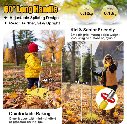 Leaf Rake,Unbreakable Nylon Graden Rake for Lawn,16.5” Wide,45” Long Handle,Yard Raking Tools for Turf Leaves Thatch Debris Pine Needle Cleanup, Lightweight for Kids Seniors,No Harm to Lawn Grass