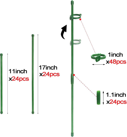 48 Pack Plant Support Stakes, 11 Inch&17 Inch Height Adjustable Garden Plant Stake Orchid Sticks with 48 Clips and 24 Links Potted Plant Support for Orchid, Amaryllis, Tomato, Indoor&Outdoor