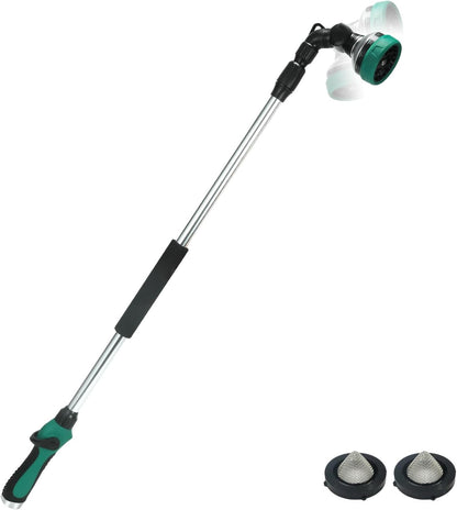 Telescoping Watering Wand for Garden Hose, 36”-54” Adjustable, 10 Spray Patterns, Heavy-Duty Hose Nozzle with Thumb Control & Pivoting Head, Ideal for Hanging Baskets and Shrubs, Blue