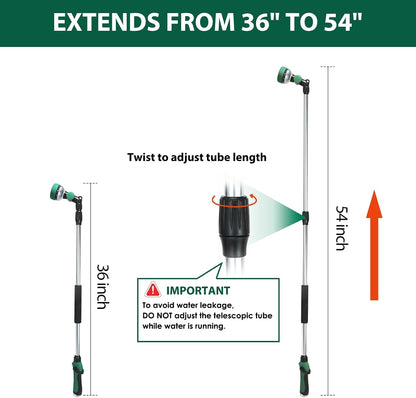 Telescoping Watering Wand for Garden Hose, 36”-54” Adjustable, 10 Spray Patterns, Heavy-Duty Hose Nozzle with Thumb Control & Pivoting Head, Ideal for Hanging Baskets and Shrubs, Blue