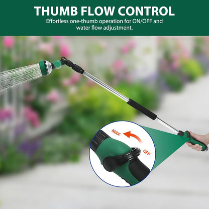 Telescoping Watering Wand for Garden Hose, 36”-54” Adjustable, 10 Spray Patterns, Heavy-Duty Hose Nozzle with Thumb Control & Pivoting Head, Ideal for Hanging Baskets and Shrubs, Blue