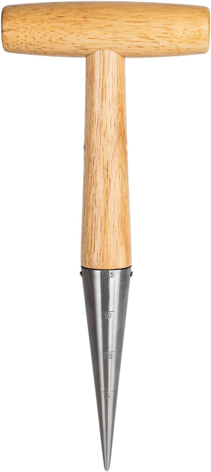 Garden Dibber Tool, Steel Seed Planter with Wood Handle