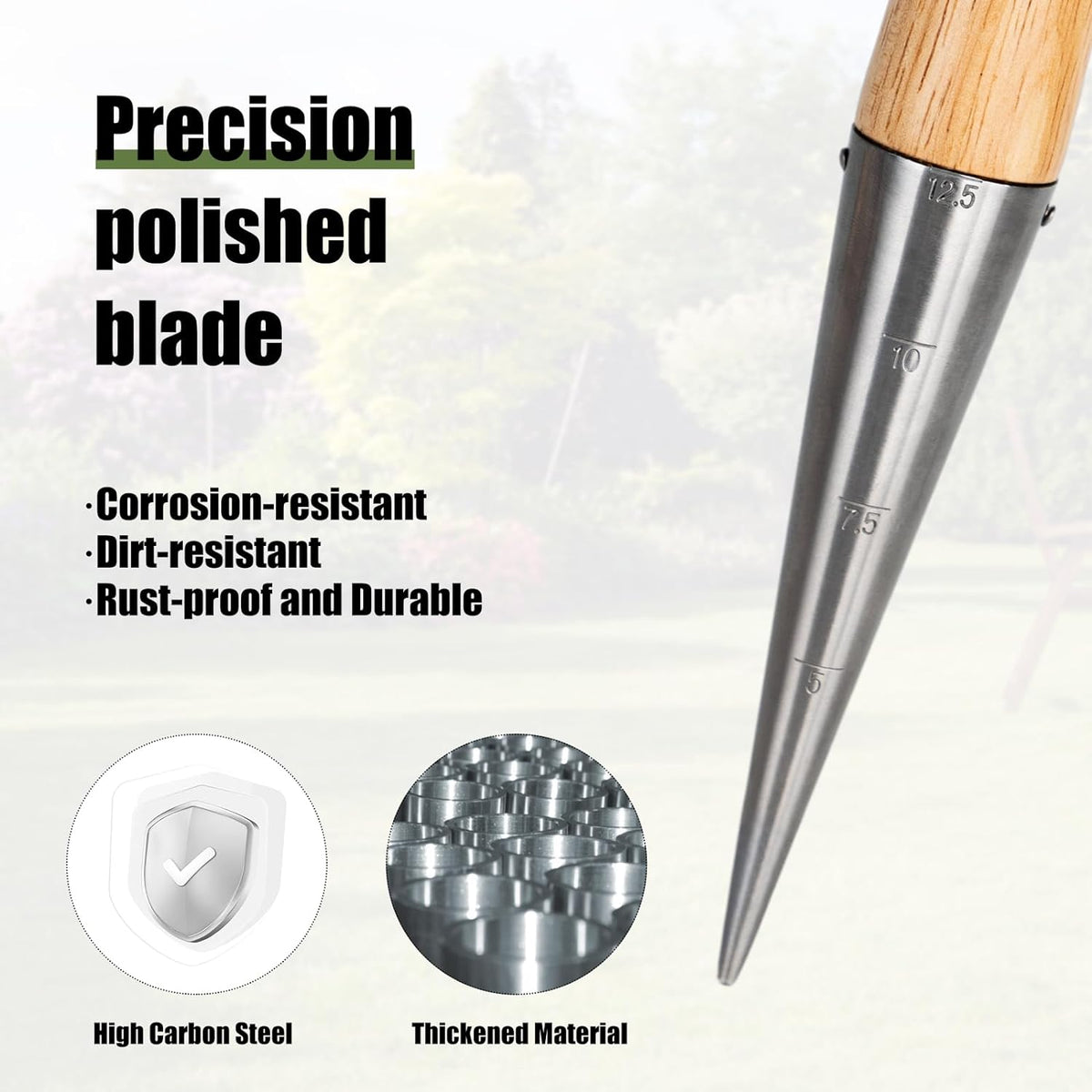 Garden Dibber Tool, Steel Seed Planter with Wood Handle