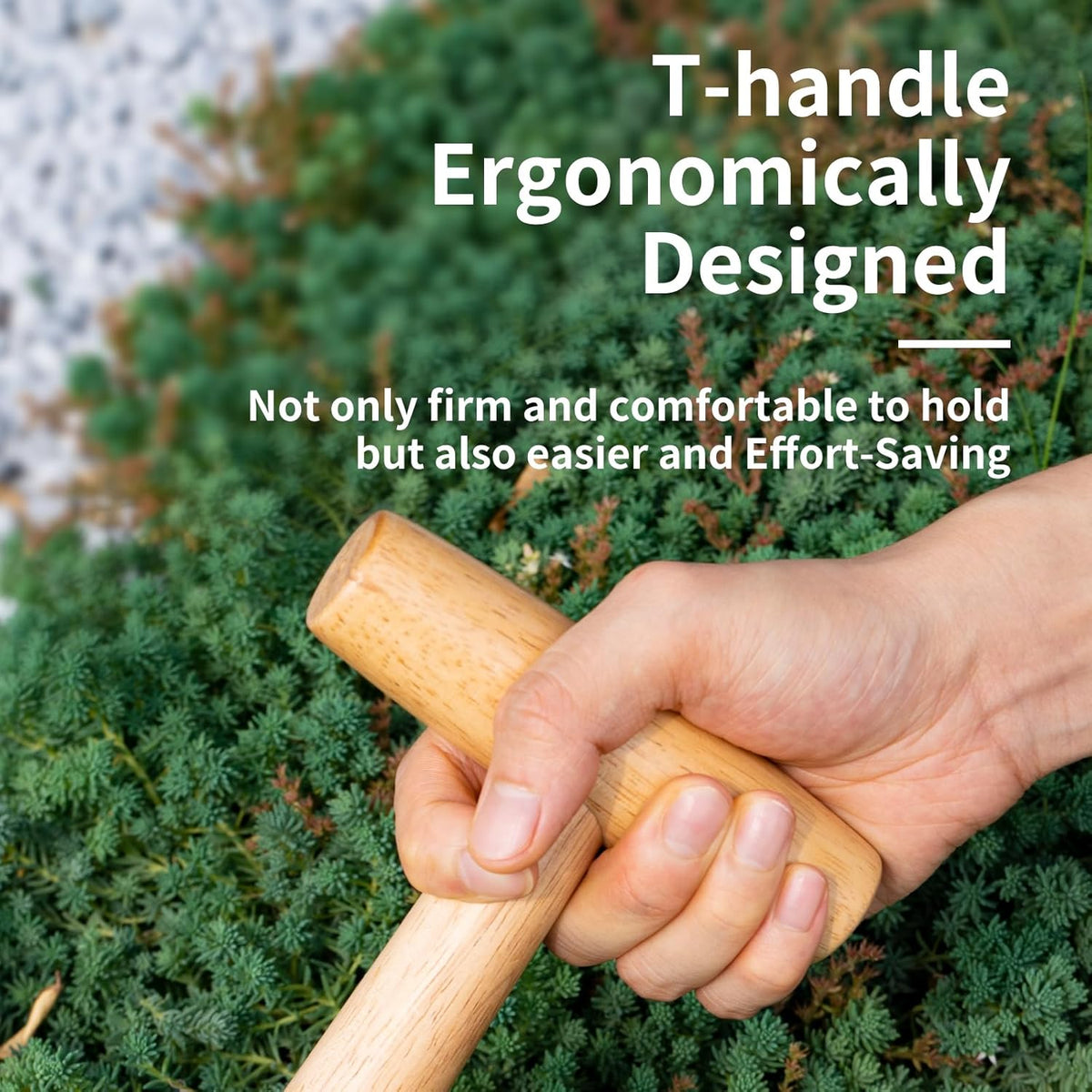 Garden Dibber Tool, Steel Seed Planter with Wood Handle