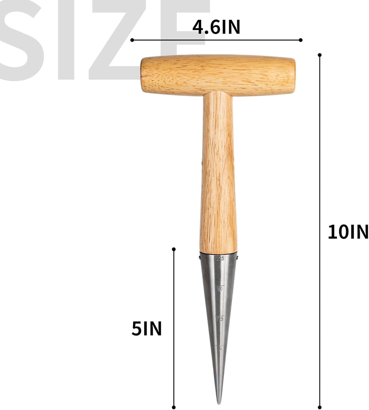 Garden Dibber Tool, Steel Seed Planter with Wood Handle