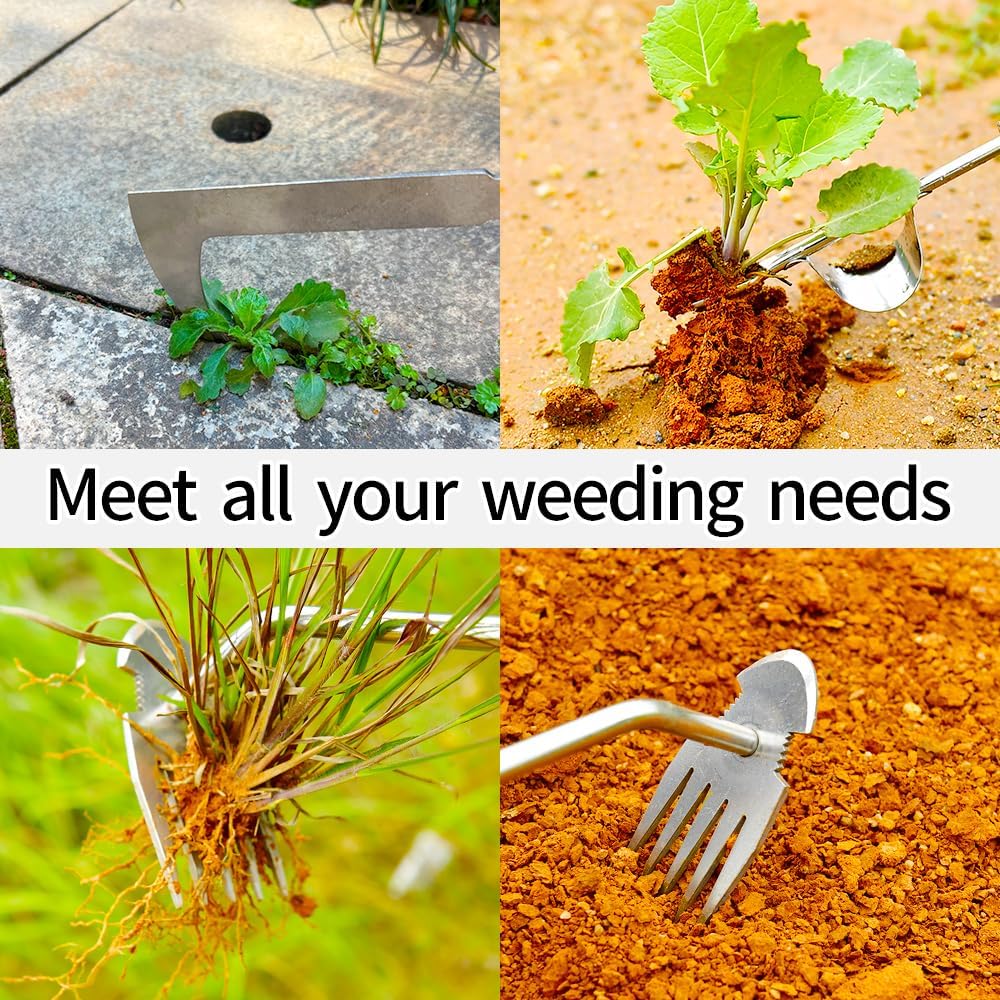 3 Pack Manual Weed Puller Tool, New Garden Stainless Steel Weeder Tool Hand Weeder Tool,Multi-Purpose Weed Remover Tool Weeding Tools for Gardening(Rubber Handle)
