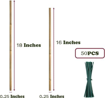 Plant Stakes 50Pcs 18IN, Premium Natural Bamboo Stakes Garden Stakes