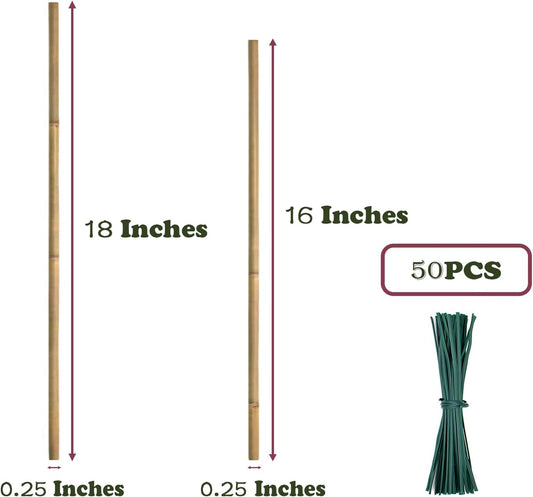 Plant Stakes 50Pcs 18IN, Premium Natural Bamboo Stakes Garden Stakes
