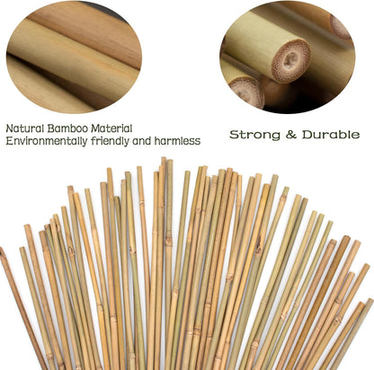 Plant Stakes 50Pcs 18IN, Premium Natural Bamboo Stakes Garden Stakes