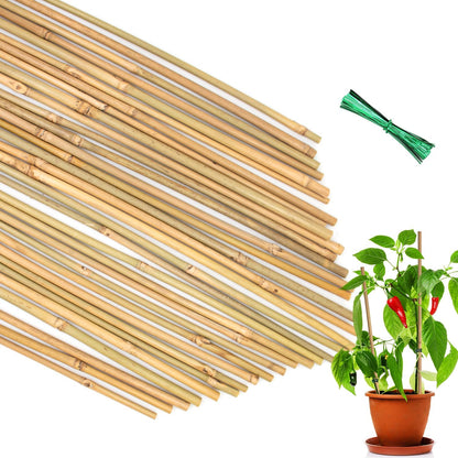 Plant Stakes 50Pcs 18IN, Premium Natural Bamboo Stakes Garden Stakes
