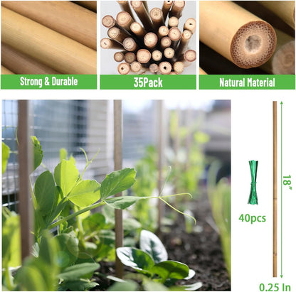 Plant Stakes 50Pcs 18IN, Premium Natural Bamboo Stakes Garden Stakes