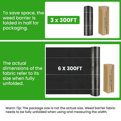Weed Barrier Fabric, 6x300ft Landscape Fabric, 3.2oz Heavy Duty Durable Woven Geotextile Fabric, High Permeability Ground Cover Mat, Driveway Fabric, Garden Weed Control Cloth with 20 U-Securing Pegs