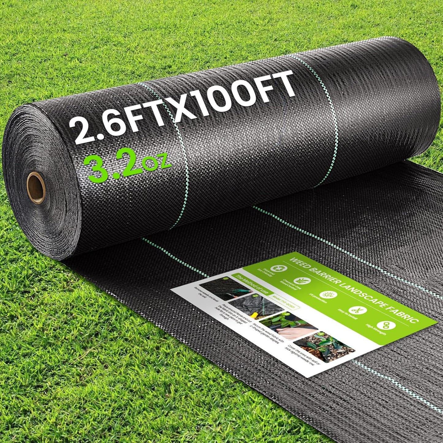Weed Barrier Fabric, 6x300ft Landscape Fabric, 3.2oz Heavy Duty Durable Woven Geotextile Fabric, High Permeability Ground Cover Mat, Driveway Fabric, Garden Weed Control Cloth with 20 U-Securing Pegs