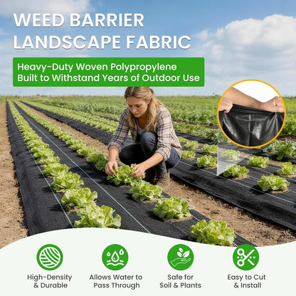 Weed Barrier Fabric, 6x300ft Landscape Fabric, 3.2oz Heavy Duty Durable Woven Geotextile Fabric, High Permeability Ground Cover Mat, Driveway Fabric, Garden Weed Control Cloth with 20 U-Securing Pegs