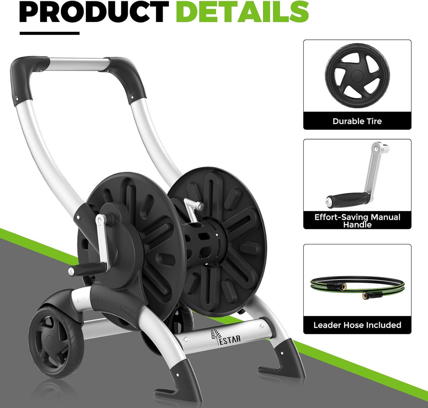 Upgrade Hose Reel Cart, Holds 200 Feet of 5/8" Hose