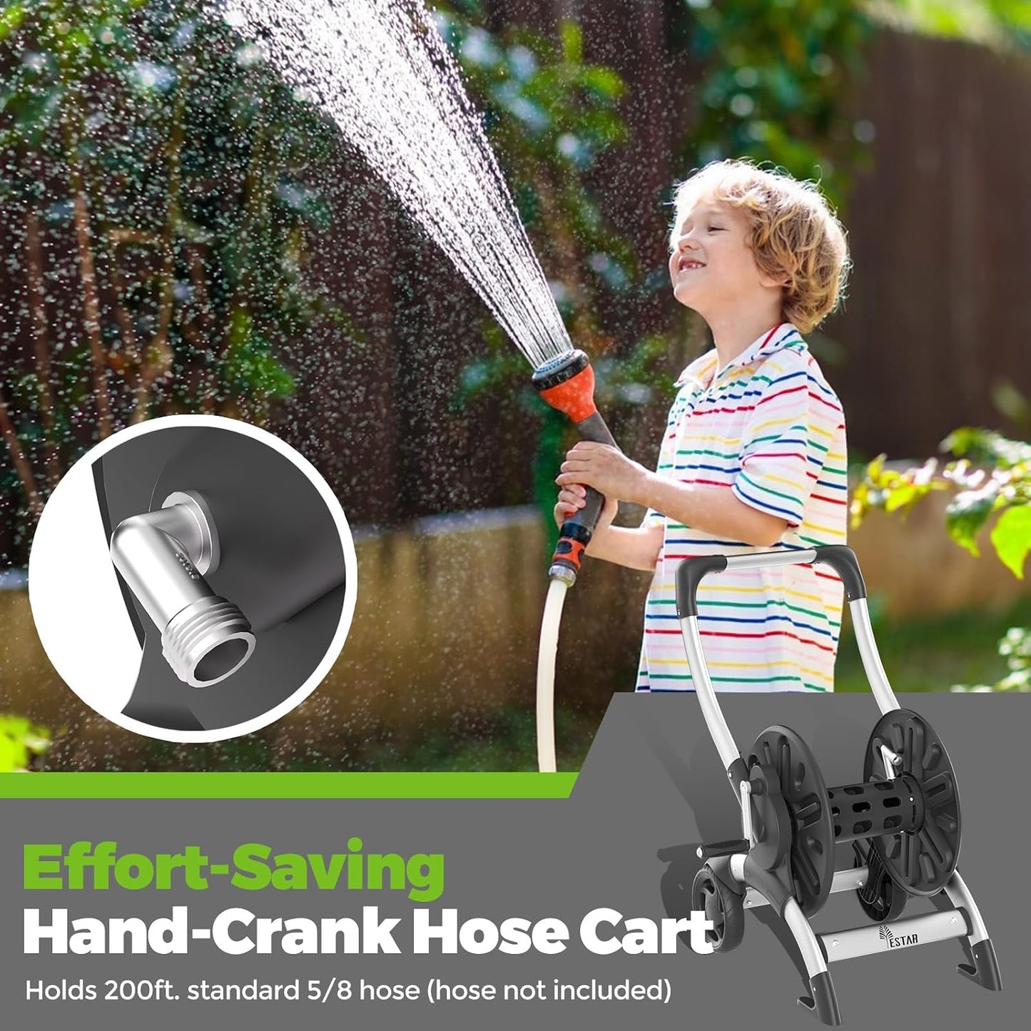 Upgrade Hose Reel Cart, Holds 200 Feet of 5/8" Hose